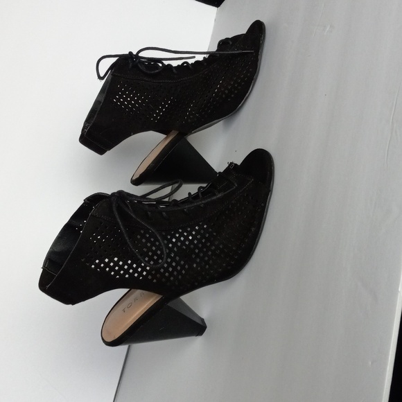 Torrid Black Cutout Faux Suede Cone Bootie Cone Heel Lace-up Wide Width Sz9 - Picture 2 of 16